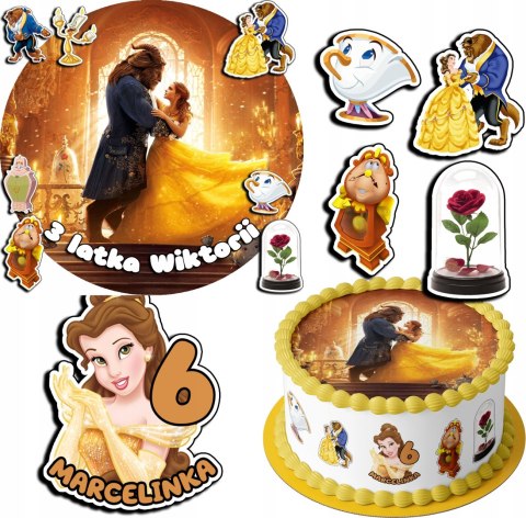 ZESTAW OPŁATEK NA TORT 20CM + 17 POSTACI - PIĘKNA I BESTIA + IMIĘ 15CM 18CM ZESTAW OPŁATEK NA TORT 20CM + 17 POSTACI - PIĘKNA I BESTIA + IMIĘ 15CM 18CM