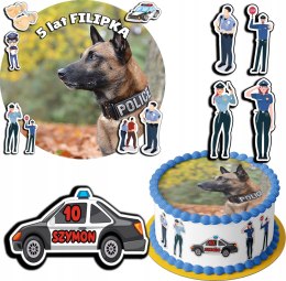 ZESTAW OPŁATEK NA TORT 20CM + 17 POSTACI - POLICJA MUNDUR + IMIĘ 15CM 18CM