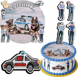 ZESTAW OPŁATEK NA TORT 20CM + 17 POSTACI - POLICJA MUNDUR + IMIĘ 15CM 18CM