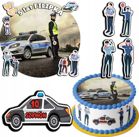 ZESTAW OPŁATEK NA TORT 20CM + 17 POSTACI - POLICJA MUNDUR + IMIĘ 15CM 18CM ZESTAW OPŁATEK NA TORT 20CM + 17 POSTACI - POLICJA MUNDUR + IMIĘ 15CM 18CM