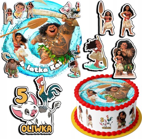 ZESTAW OPŁATEK NA TORT 20CM + 17 POSTACI - VAIANA + IMIĘ 15CM 18CM ZESTAW OPŁATEK NA TORT 20CM + 17 POSTACI - VAIANA + IMIĘ 15CM 18CM