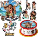 ZESTAW OPŁATEK NA TORT 20CM + 17 POSTACI - VAIANA + IMIĘ 15CM 18CM