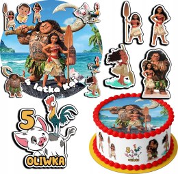 ZESTAW OPŁATEK NA TORT 20CM + 17 POSTACI - VAIANA + IMIĘ 15CM 18CM