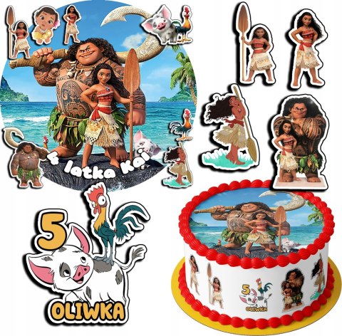 ZESTAW OPŁATEK NA TORT 20CM + 17 POSTACI - VAIANA + IMIĘ 15CM 18CM ZESTAW OPŁATEK NA TORT 20CM + 17 POSTACI - VAIANA + IMIĘ 15CM 18CM