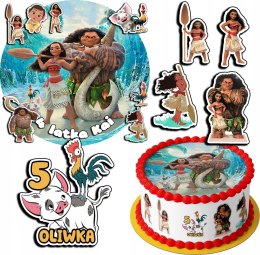 ZESTAW OPŁATEK NA TORT 20CM + 17 POSTACI - VAIANA + IMIĘ 15CM 18CM