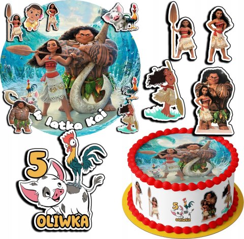 ZESTAW OPŁATEK NA TORT 20CM + 17 POSTACI - VAIANA + IMIĘ 15CM 18CM ZESTAW OPŁATEK NA TORT 20CM + 17 POSTACI - VAIANA + IMIĘ 15CM 18CM