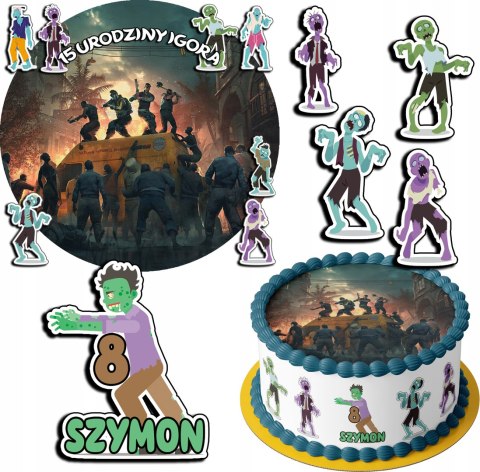 ZESTAW OPŁATEK NA TORT 20CM + 17 POSTACI - ZOMBIE + IMIĘ 15CM 18CM ZESTAW OPŁATEK NA TORT 20CM + 17 POSTACI - ZOMBIE + IMIĘ 15CM 18CM