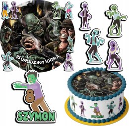 ZESTAW OPŁATEK NA TORT 20CM + 17 POSTACI - ZOMBIE + IMIĘ 15CM 18CM