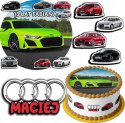 ZESTAW OPŁATEK NA TORT 20CM + 17 POSTACI - AUDI AUTO + IMIĘ 15CM 18CM