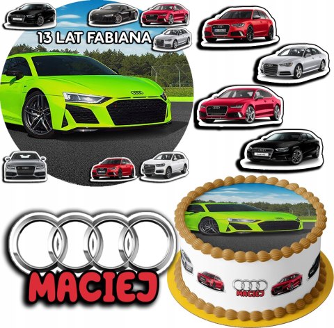 ZESTAW OPŁATEK NA TORT 20CM + 17 POSTACI - AUDI AUTO + IMIĘ 15CM 18CM ZESTAW OPŁATEK NA TORT 20CM + 17 POSTACI - AUDI AUTO + IMIĘ 15CM 18CM
