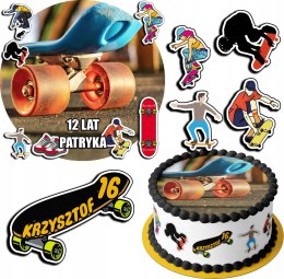 ZESTAW OPŁATEK NA TORT 20CM + 17 POSTACI - DESKOROLKA + IMIĘ 15CM 18CM