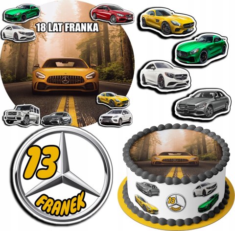 ZESTAW OPŁATEK NA TORT 20CM + 17 POSTACI - MERCEDES AUTO + IMIĘ 15CM 18CM ZESTAW OPŁATEK NA TORT 20CM + 17 POSTACI - MERCEDES AUTO + IMIĘ 15CM 18CM