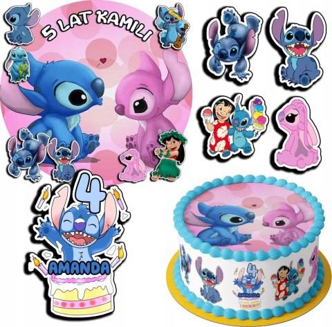 ZESTAW OPŁATEK NA TORT 20CM + 17 POSTACI - STICH STICZ + IMIĘ 15CM 18CM ZESTAW OPŁATEK NA TORT 20CM + 17 POSTACI - STICH STICZ + IMIĘ 15CM 18CM