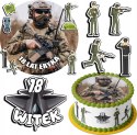 ZESTAW OPŁATEK NA TORT 20CM + 17 POSTACI - WOJSKO MUNDUR + IMIĘ 15CM 18CM