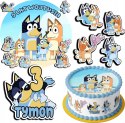 ZESTAW OPŁATEK NA TORT 20CM + 17 POSTACI - BLUEY BLUE + IMIĘ 15CM 18CM