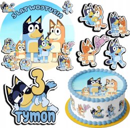 ZESTAW OPŁATEK NA TORT 20CM + 17 POSTACI - BLUEY BLUE + IMIĘ 15CM 18CM