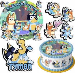 ZESTAW OPŁATEK NA TORT 20CM + 17 POSTACI - BLUEY BLUE + IMIĘ 15CM 18CM