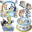 ZESTAW OPŁATEK NA TORT 20CM + 17 POSTACI - BLUEY BLUE + IMIĘ 15CM 18CM