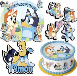 ZESTAW OPŁATEK NA TORT 20CM + 17 POSTACI - BLUEY BLUE + IMIĘ 15CM 18CM
