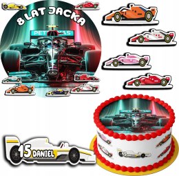 ZESTAW OPŁATEK NA TORT 20CM + 17 POSTACI - F1 FORMUŁA + IMIĘ 15CM 18CM
