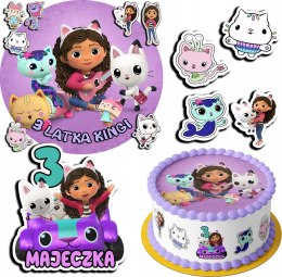 ZESTAW OPŁATEK NA TORT 20CM + 17 POSTACI - KOCI DOMEK GABI + IMIĘ 15CM 18CM
