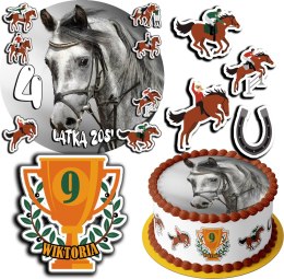 ZESTAW OPŁATEK NA TORT 20CM + 17 POSTACI - KONIE KOŃ + IMIĘ 15CM 18CM