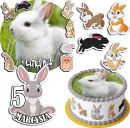 ZESTAW OPŁATEK NA TORT 20CM + 17 POSTACI - KRÓLIK + IMIĘ 15CM 18CM
