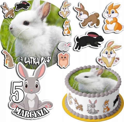 ZESTAW OPŁATEK NA TORT 20CM + 17 POSTACI - KRÓLIK + IMIĘ 15CM 18CM ZESTAW OPŁATEK NA TORT 20CM + 17 POSTACI - KRÓLIK + IMIĘ 15CM 18CM