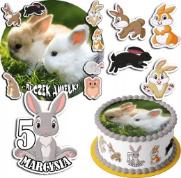 ZESTAW OPŁATEK NA TORT 20CM + 17 POSTACI - KRÓLIK + IMIĘ 15CM 18CM