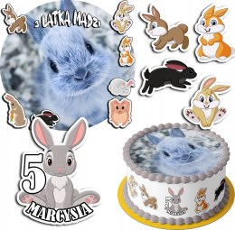 ZESTAW OPŁATEK NA TORT 20CM + 17 POSTACI - KRÓLIK + IMIĘ 15CM 18CM