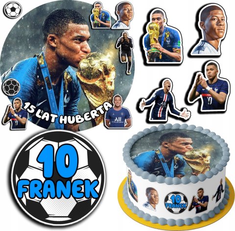ZESTAW OPŁATEK NA TORT 20CM + 17 POSTACI - MBAPPE + IMIĘ 15CM 18CM