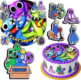 ZESTAW OPŁATEK NA TORT 20CM + 17 POSTACI - RAINBOW FRIENDS + IMIĘ 15CM 18CM