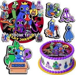 ZESTAW OPŁATEK NA TORT 20CM + 17 POSTACI - RAINBOW FRIENDS + IMIĘ 15CM 18CM