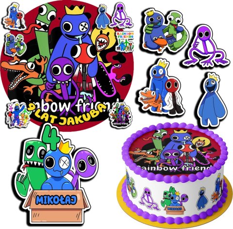ZESTAW OPŁATEK NA TORT 20CM + 17 POSTACI - RAINBOW FRIENDS + IMIĘ 15CM 18CM ZESTAW OPŁATEK NA TORT 20CM + 17 POSTACI - RAINBOW FRIENDS + IMIĘ 15CM 18CM