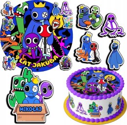 ZESTAW OPŁATEK NA TORT 20CM + 17 POSTACI - RAINBOW FRIENDS + IMIĘ 15CM 18CM