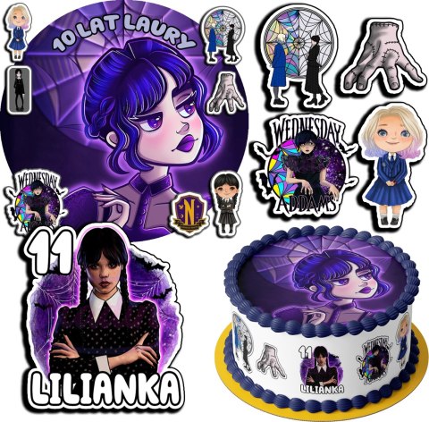 ZESTAW OPŁATEK NA TORT 20CM + 17 POSTACI - WEDNESDAY + IMIĘ 15CM 18CM ZESTAW OPŁATEK NA TORT 20CM + 17 POSTACI - WEDNESDAY + IMIĘ 15CM 18CM