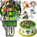 ZESTAW OPŁATEK NA TORT 20CM + 17 POSTACI - BEN10 TEN + IMIĘ 15CM 18CM