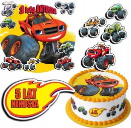 ZESTAW OPŁATEK NA TORT 20CM + 17 POSTACI - BLAZE TRUCK + IMIĘ 15CM 18CM