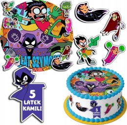 ZESTAW OPŁATEK NA TORT 20CM + 17 POSTACI - TEEN TITANS + IMIĘ 15CM 18CM