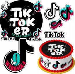 ZESTAW OPŁATEK NA TORT 20CM + 17 POSTACI - TIKK-TOOKK + IMIĘ 15CM 18CM
