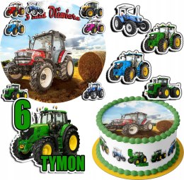 ZESTAW OPŁATEK NA TORT 20CM + 17 POSTACI - CIĄGNIK TRAKTOR + IMIĘ 15CM 18CM