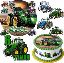 ZESTAW OPŁATEK NA TORT 20CM + 17 POSTACI - CIĄGNIK TRAKTOR + IMIĘ 15CM 18CM