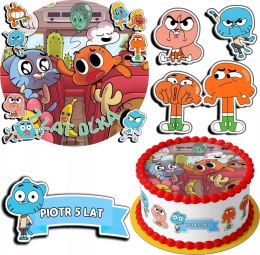 ZESTAW OPŁATEK NA TORT 20CM + 17 POSTACI - GUMBALL + IMIĘ 15CM 18CM