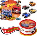 ZESTAW OPŁATEK NA TORT 20CM + 17 POSTACI - HOT WHEELS + IMIĘ 15CM 18CM