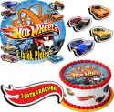 ZESTAW OPŁATEK NA TORT 20CM + 17 POSTACI - HOT WHEELS + IMIĘ 15CM 18CM