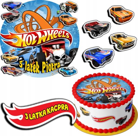 ZESTAW OPŁATEK NA TORT 20CM + 17 POSTACI - HOT WHEELS + IMIĘ 15CM 18CM ZESTAW OPŁATEK NA TORT 20CM + 17 POSTACI - HOT WHEELS + IMIĘ 15CM 18CM
