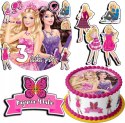 ZESTAW OPŁATEK NA TORT 20CM + 17 POSTACI - LALKA BARBIE + IMIĘ 15CM 18CM