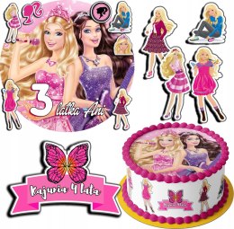 ZESTAW OPŁATEK NA TORT 20CM + 17 POSTACI - LALKA BARBIE + IMIĘ 15CM 18CM