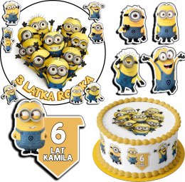 ZESTAW OPŁATEK NA TORT 20CM + 17 POSTACI - MINIONKI + IMIĘ 15CM 18CM