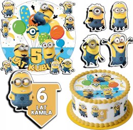 ZESTAW OPŁATEK NA TORT 20CM + 17 POSTACI - MINIONKI + IMIĘ 15CM 18CM